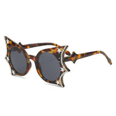 (6 PACK) Wholesale Sunglasses Unique Bat Butterfly New Arrival Rhinestone Fashion Women 2023 - BulkSunglassesWholesale.com - Leopard Print Frame Black Lens